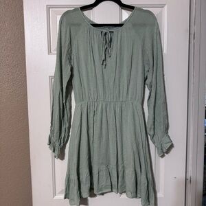 Women’s Altar’d State Swiss Dot Tie Neck Tiered Dress Sage Green Size S